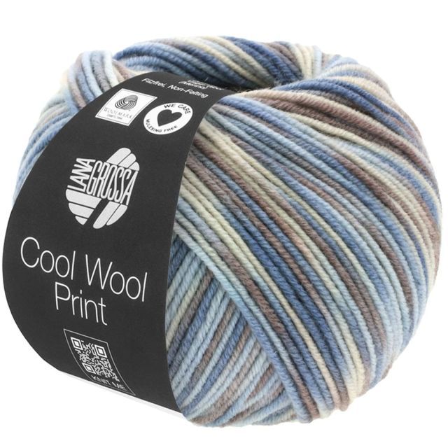 Cool Wool Print Superfine - Classic Merino Yarn - Blue/Grey Col. 763 - 50g Skein by Lana Grossa