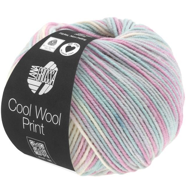 Cool Wool Print Superfine - Classic Merino Yarn - Grey/Mint/Lilac Col. 792 - 50g Skein by Lana Grossa