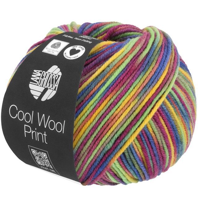 Cool Wool Print Superfine - Classic Merino Yarn - Green/Yellow/Fuchsia/Blue Col. 826 - 50g Skein by Lana Grossa