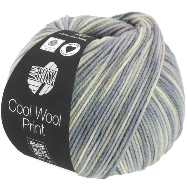 Cool Wool Print Superfine - Classic Merino Yarn - White/Grey Col. 829 - 50g Skein by Lana Grossa