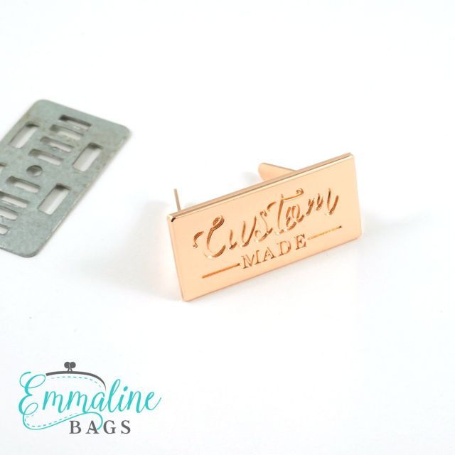 Metal Bag Label -  " Custom Made" Large - Copper / Rose Gold