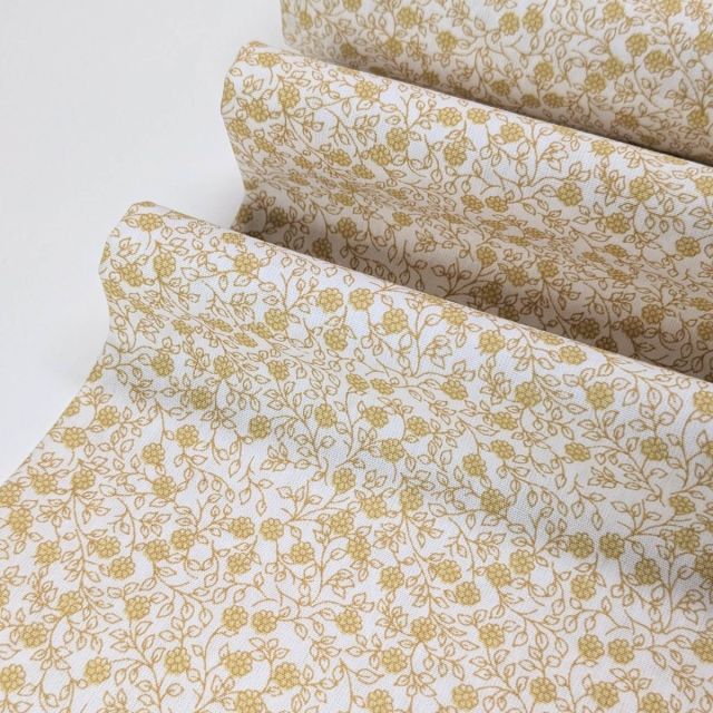 Cotton Poplin - Minimal Floral - Mustard on White