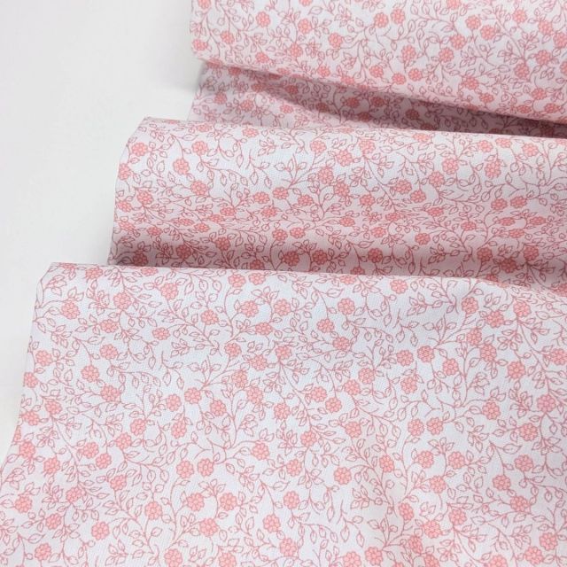 Cotton Poplin - Minimal Floral - Light Pink on White
