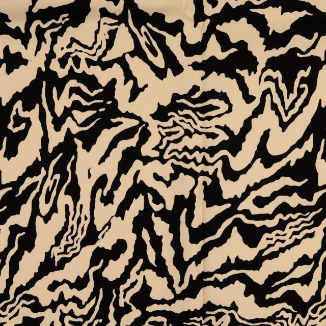 Stretch Cotton Satin - Abstract Tiger - Black / Cream