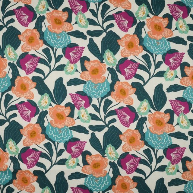 London Floral  - Cotton Voile  -  Ecru - Nerida Hansen Collection