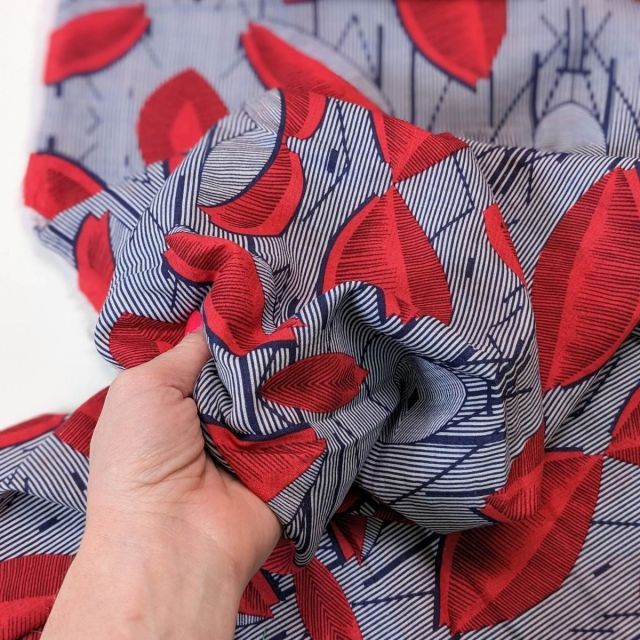 Cotton Lawn Red and Blue Abstract Print 