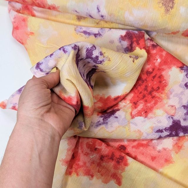 Crinkle Viscose Crepe - Marble - Pink, Yellow, Lilac