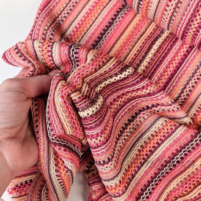 Knitted Mesh Fabric - Verical Stripes in Peach Pink and Sand