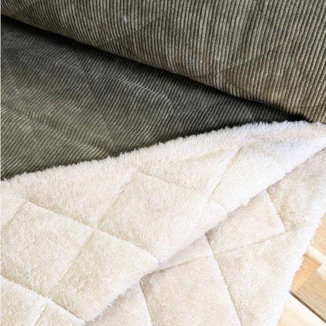 Quilted Corduroy with Faux Fur Backing - Khaki