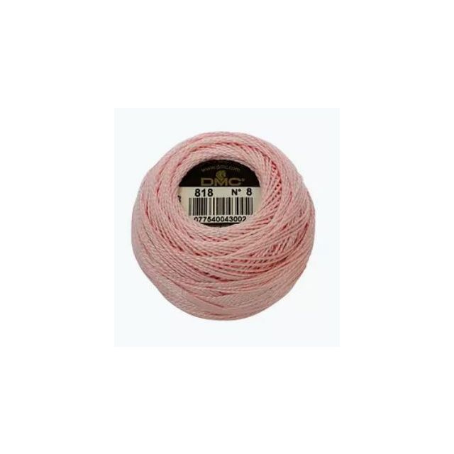 Perle Cotton Ball Size 8 -  Color 818 Pearlescent Powder Pink by DMC France (approx. 80m)