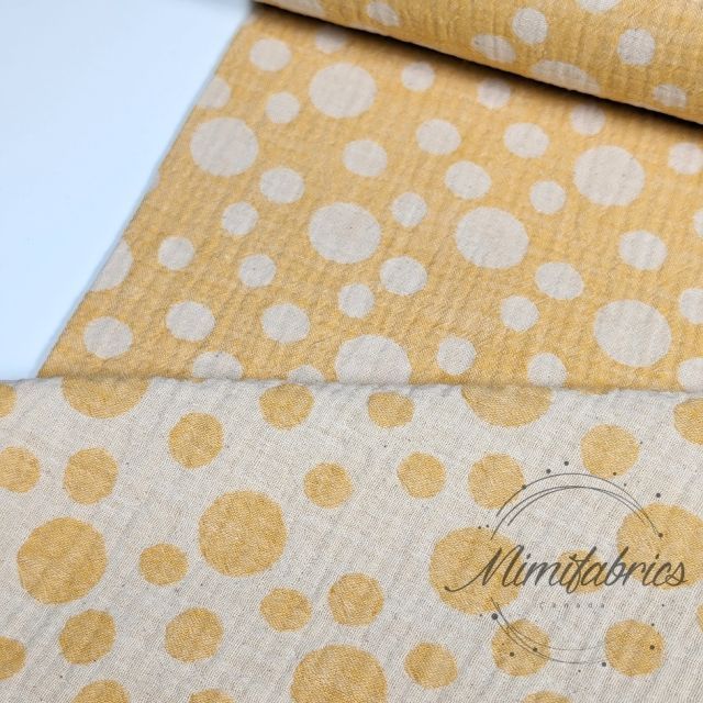 Double Gauze with Polka Dots - Double Face Jacquard Yellow/Natural