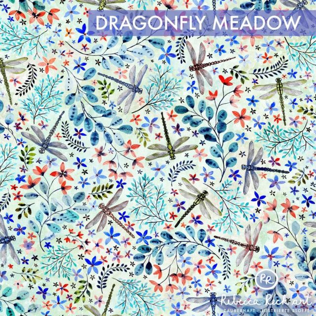 BOLT END - 130 CM - Organic Jersey Knit - Dragonfly Meadow Light Green by Rebecca Reck