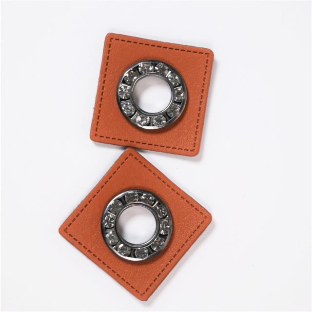 Eyelet Patches - Brown Faux Leather with Crystals - Gunmetal (Set of 2)