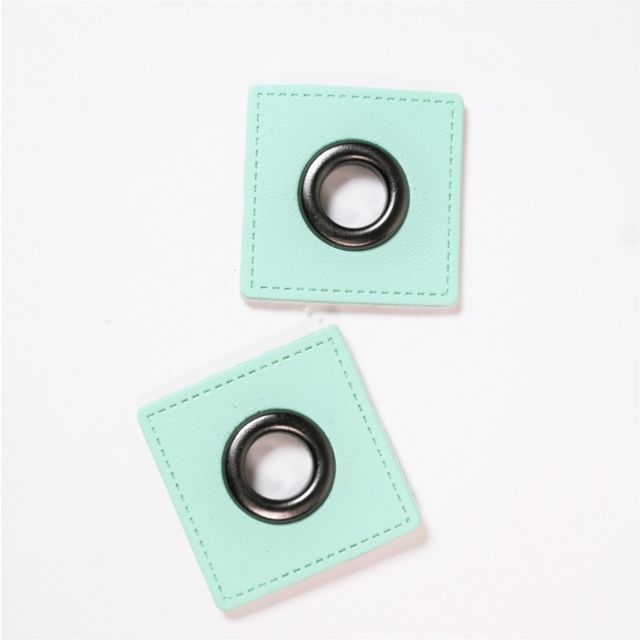 Eyelet Patches - Mint Faux Leather Squares - Gunmetal (Set of 2)