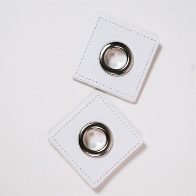 Eyelet Patches - White Faux Leather Square - Silver (Set of 2)