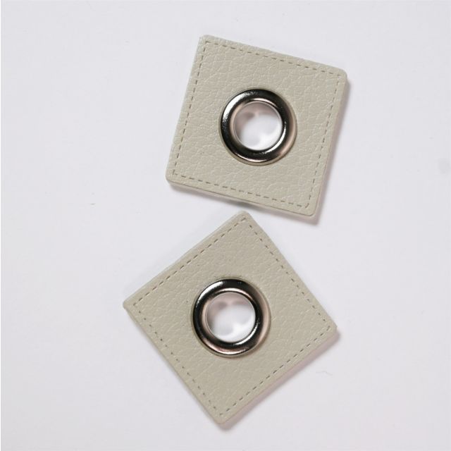 Eyelet Patches - Beige Faux Leather Squares - Silver (Set of 2)