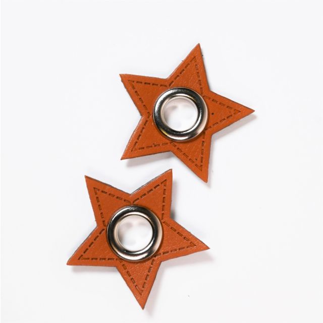 Eyelet Patches - Brown Faux Leather Stars - Silver (Set of 2)