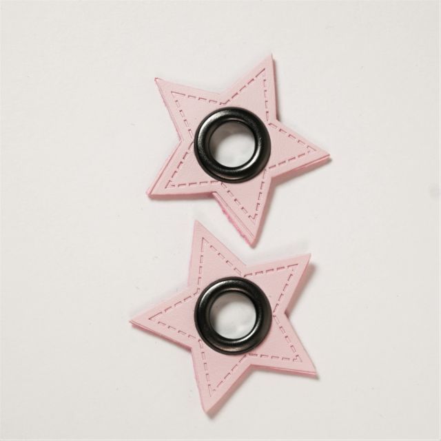 Eyelet Patches - Light Pink Faux Leather Stars - Gunmetal (Set of 2)
