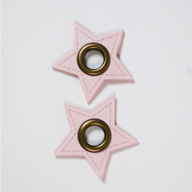 Eyelet Patches - Light Pink Faux Leather Stars - Brass (Set of 2)