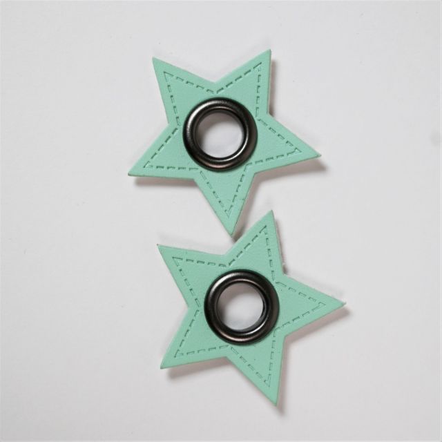 Eyelet Patches - Mint Faux Leather Stars - Gunmetal (Set of 2)