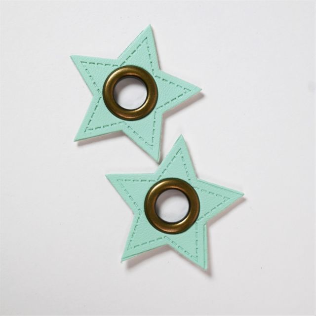 Eyelet Patches - Mint Faux Leather Stars - Brass (Set of 2)