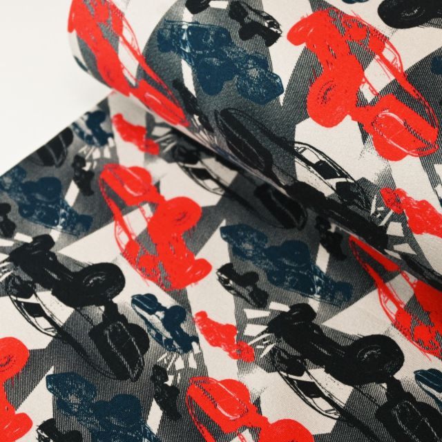 French Terry - Fast Cars - Red/Blue/Taupe
