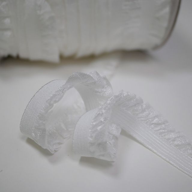 Ruffle Trim Elastic 12mm - White