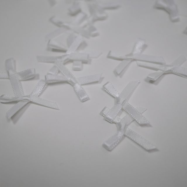 Mini Satin Bows - White - Set of 10