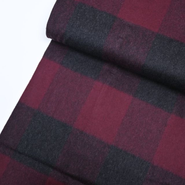 BOLT END - 200CM - Italian Wool Tweed "Luigi" - Plaid - Grey/Red