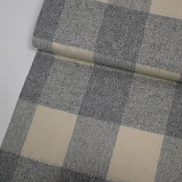 Italian Wool Tweed "Luigi" - Plaid - Beige/Grey