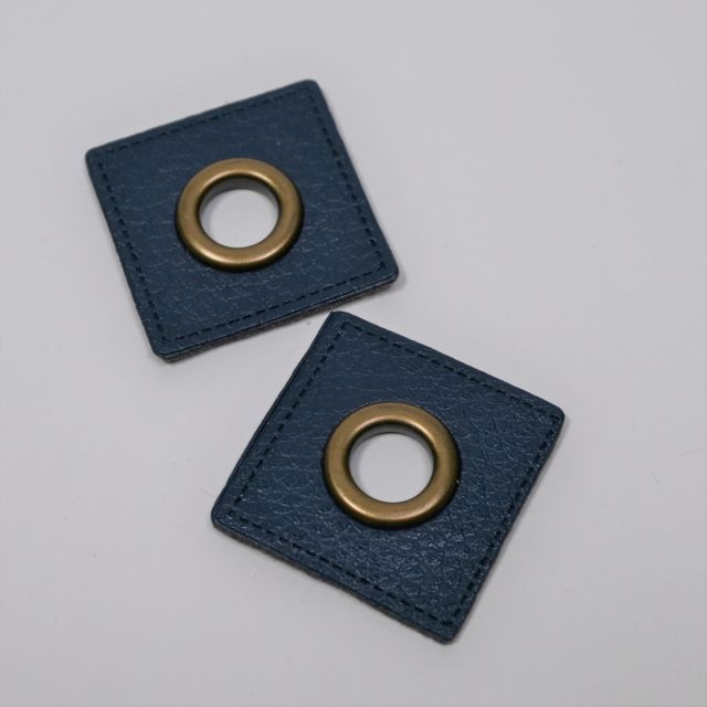 Eyelet Patches - Navy Faux Leather Squares - Brass (Set of 2)