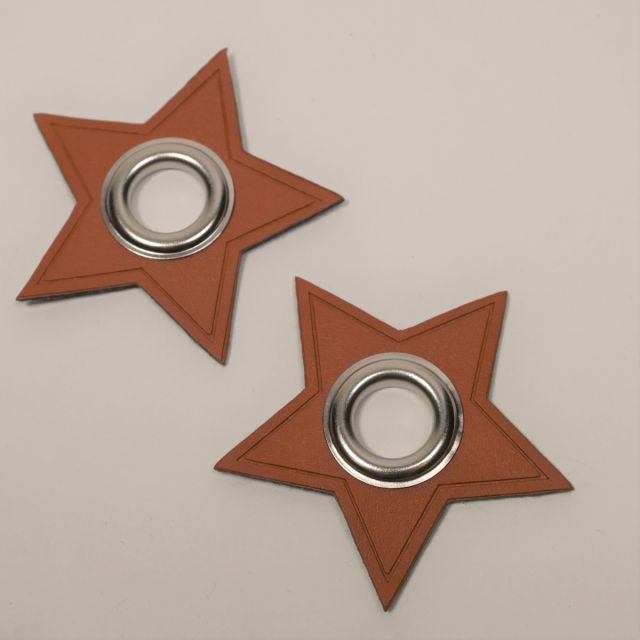  XL Eyelet Patches - Brown Faux Leather Stars - Silver (Set of 2)