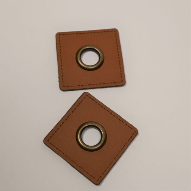  XL Eyelet Patches - Brown Faux Leather Square - Brass (Set of 2)