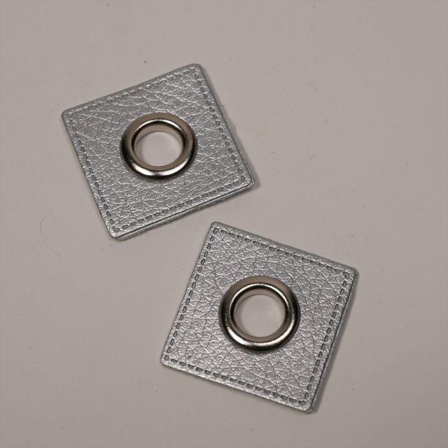 Eyelet Patches - Silver Faux Leather Squares - Silver (Set of 2)