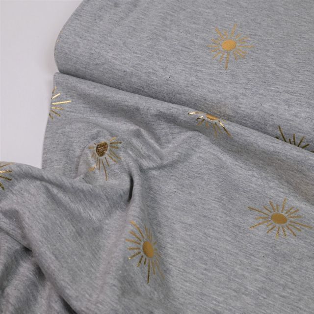 Golden Sun Foil Print - Jersey Knit - Heathered Grey