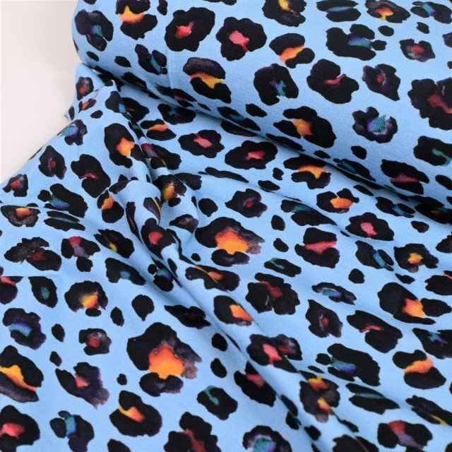 Watercolor Leopard Flecks - Organic Jersey - Blue