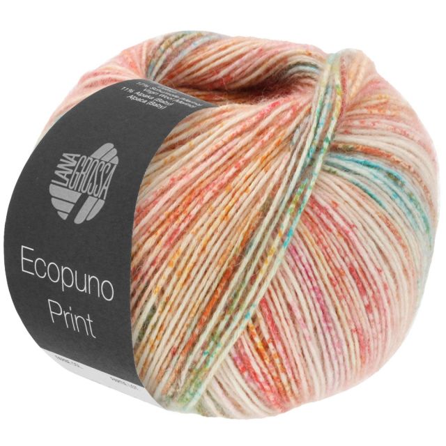 Ecopuno  Print - Peach/Orange/Teal Col.604 - 50g Skein by Lana Grossa