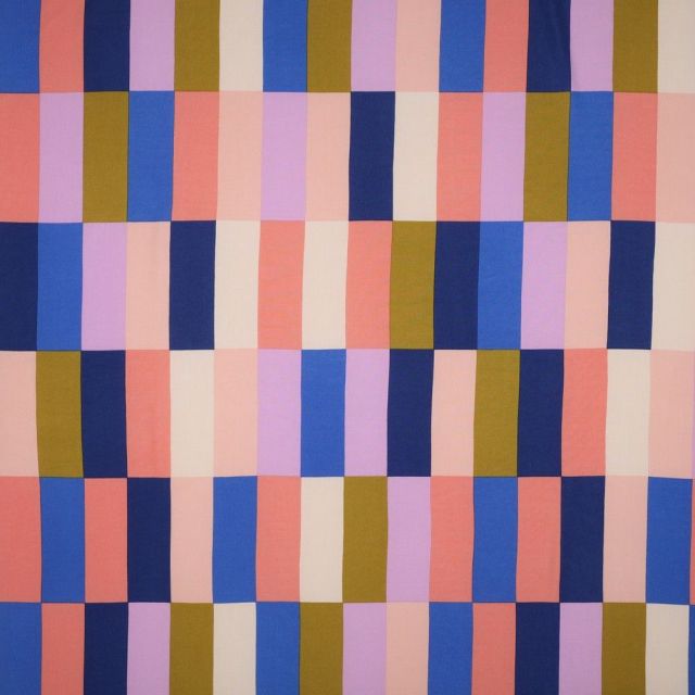 BOLT END - 140 CM - * has marks along selvage* Subway Tile - Lenzing EcoVero Viscose  - Cobalt / Pink  - Nerida Hansen Collection