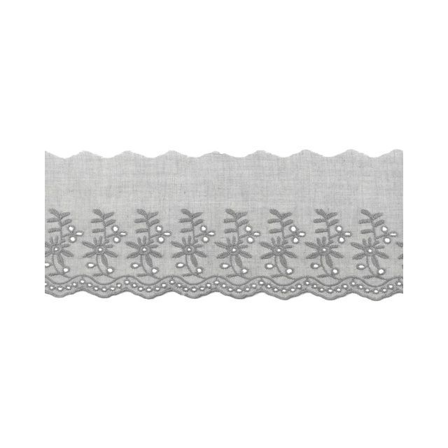 Cotton Eyelet Lace Trim - Grey 90 mm