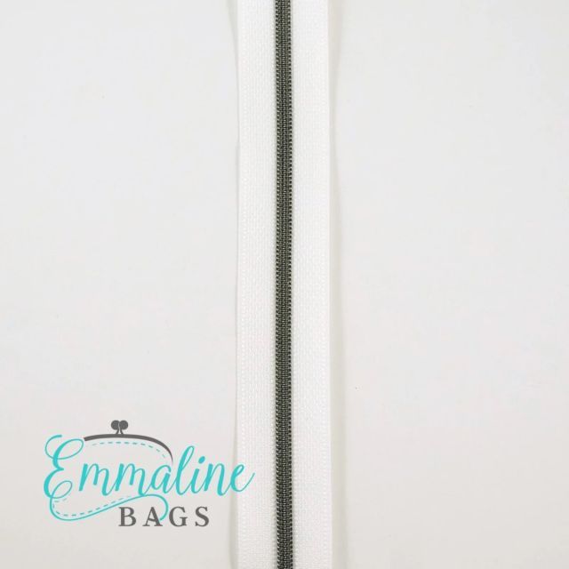 Emmaline Zippers (3 yard pack) - Size #3 - White Tape  / Gunmetal Coil