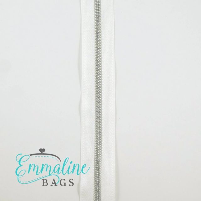 Emmaline Zippers (3 yard pack) - Size #3 - White Tape  / Silver Coil