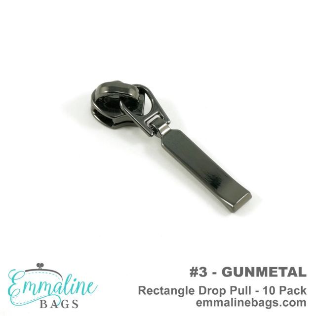Rectangle Drop Pull / Emmaline Zipper Pulls (10-pack) - Size #3 -  Gunmetal