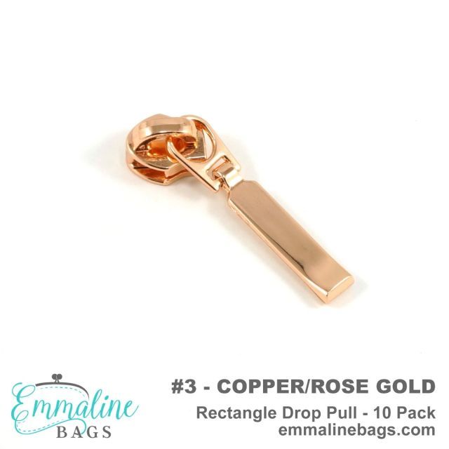 Rectangle Drop Pull / Emmaline Zipper Pulls (10-pack) - Size #3 -  Rose Gold