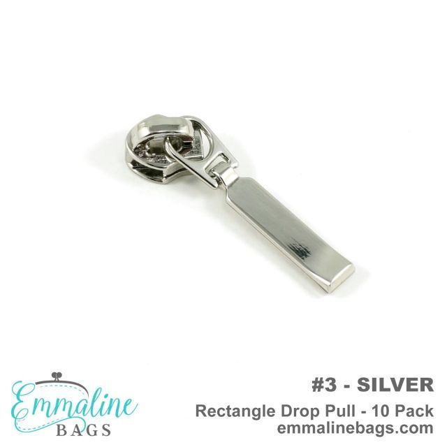 Rectangle Drop Pull / Emmaline Zipper Pulls (10-pack) - Size #3 -  Silver