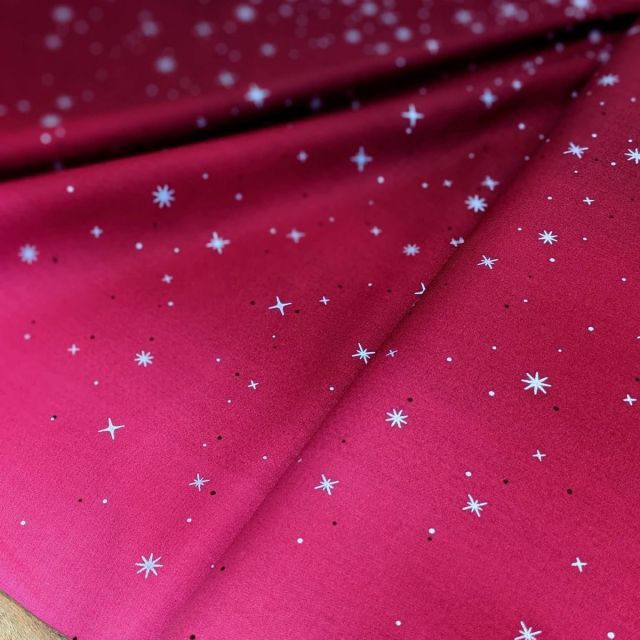 100% Cotton - Fairy Dust Burgundy - Ombre with Silver Metallic Stars by Moda per 1/2m