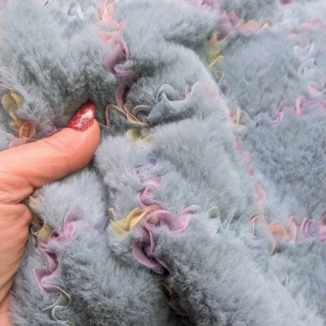 Faux Fur with Tulle - Blue Shadow