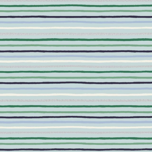 100% Cotton - Holiday Classics - Festive Stripes in Mint Metallic - Rifle Paper for Cotton + Steel per 1/2m