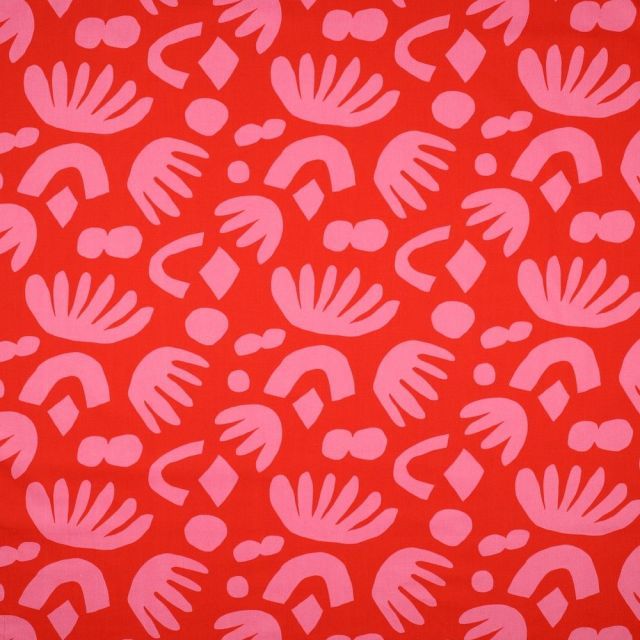 Puzzle Directions  - Fine Cotton Poplin  -  Red - Nerida Hansen Collection