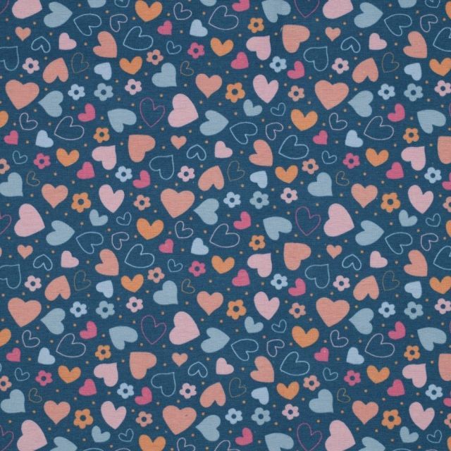Cotton Flannel - Hearts on Sapphire Blue