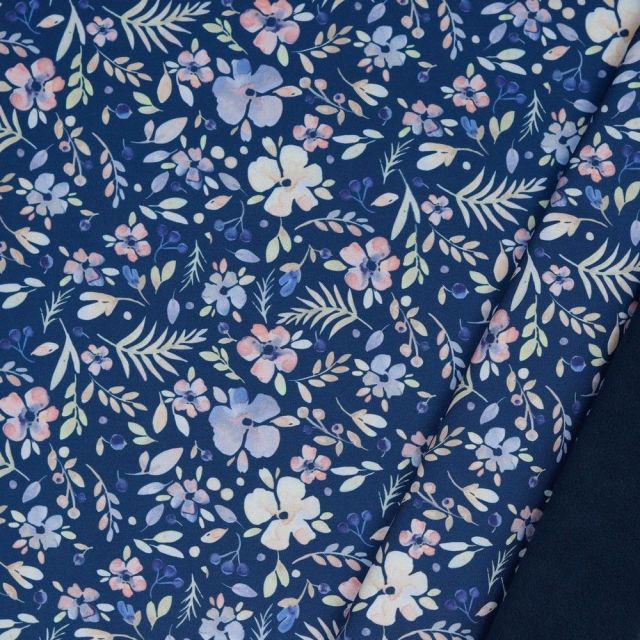 Softshell - Flowers on Blue with Blue Fleece